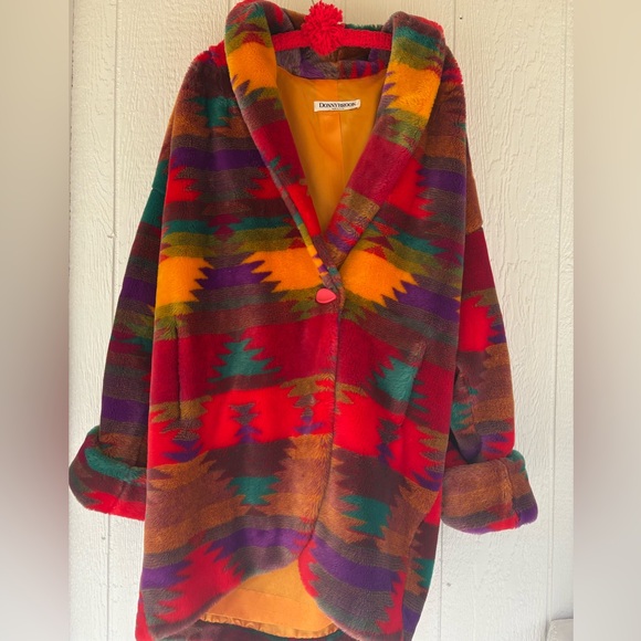 Women's Multicolor Sweater Coat Faux Fur Large - Picture 1 of 8